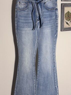 Nature Denim Light Wash Flared Women's Estilo Tie Waist Jeans - 25